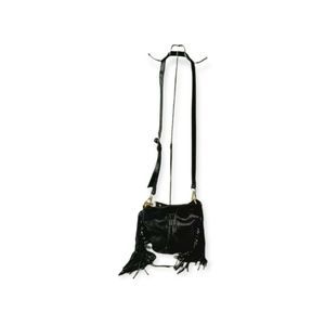 Brian Atwood Womens Black Metallic Leather Fringe Inner Pocket Bucket Bag